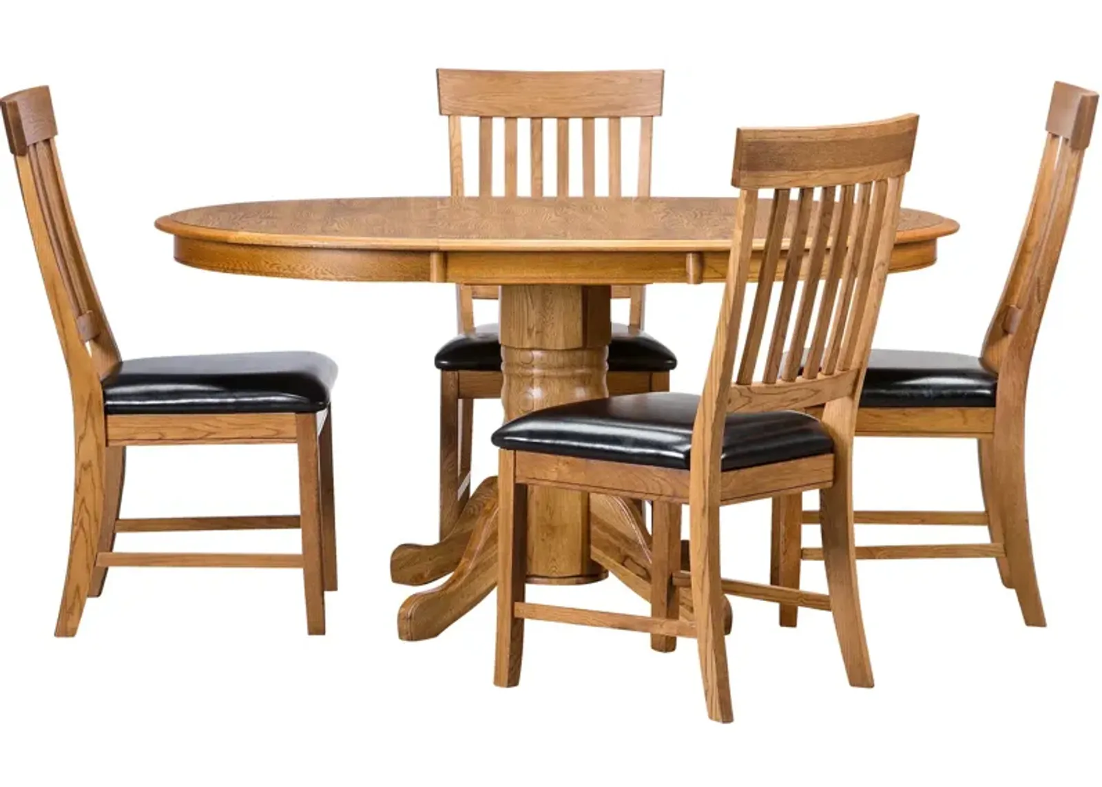 | Jefferson 5 Piece Slat Back Pedestal Dining Set | Chestnut