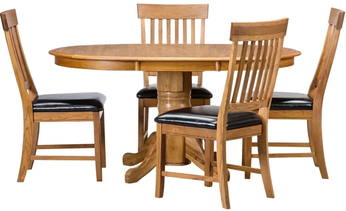 | Jefferson 5 Piece Slat Back Pedestal Dining Set | Chestnut