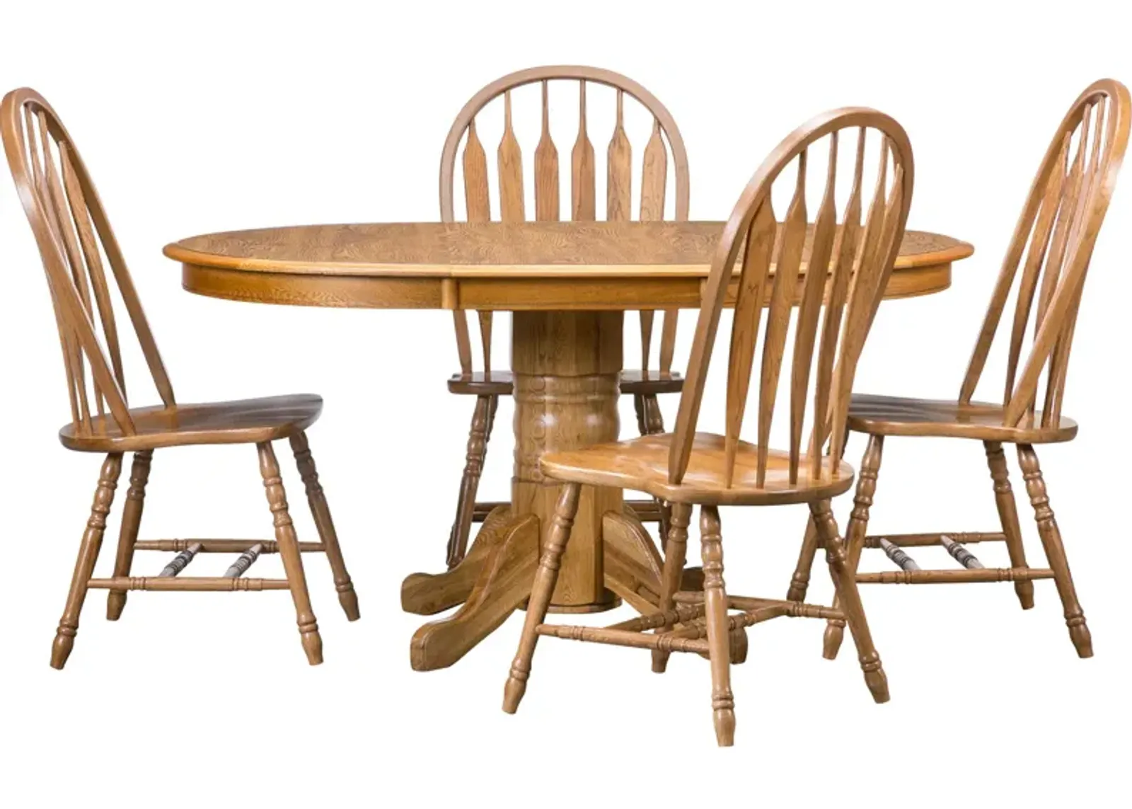 | Jefferson 5 Piece Curved Arrow Pedestal Dining Set | Chestnut