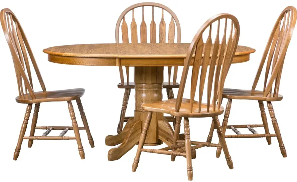 | Jefferson 5 Piece Curved Arrow Pedestal Dining Set | Chestnut