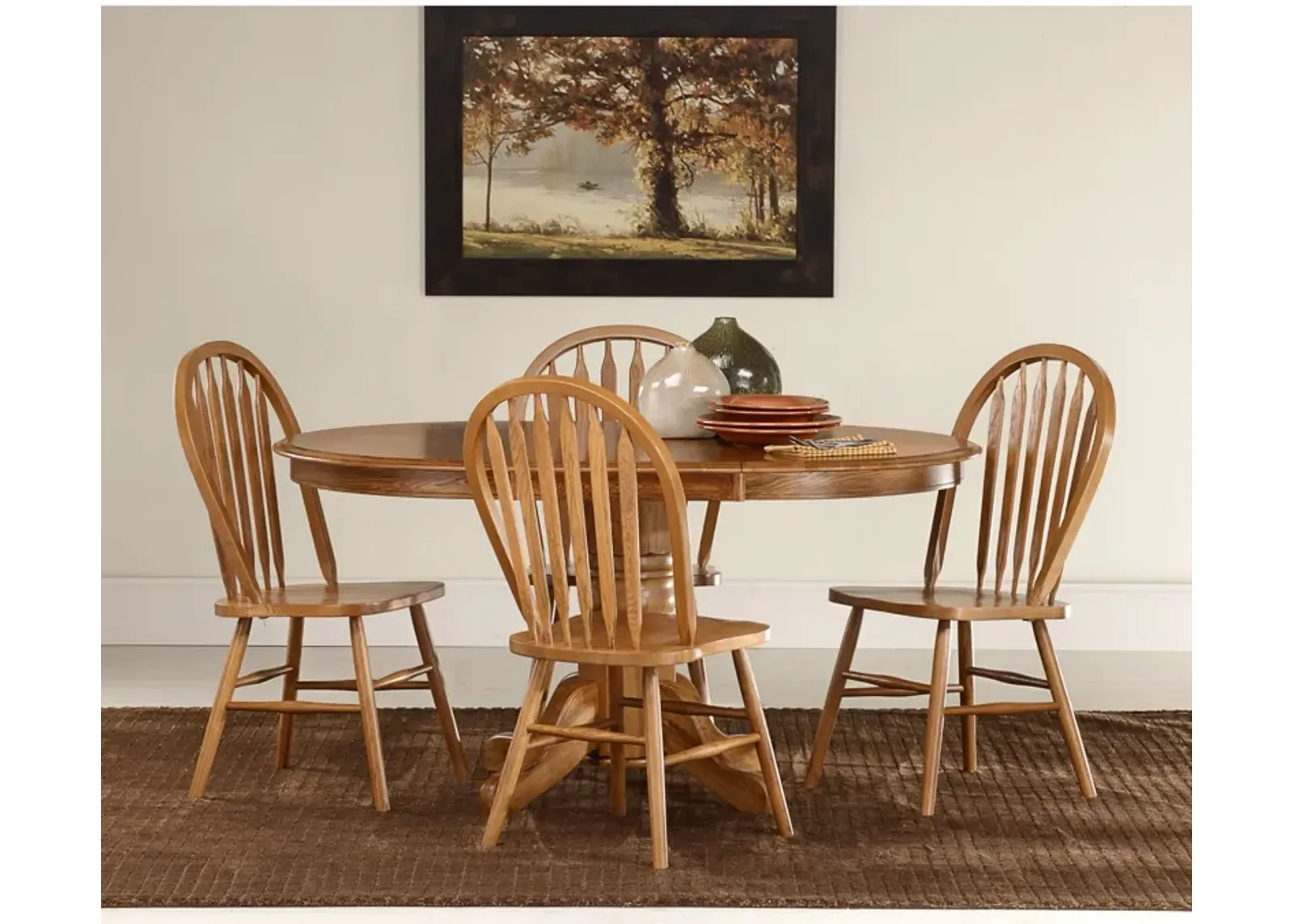 | Jefferson 5 Piece Arrow Back Pedestal Dining Set | Chestnut