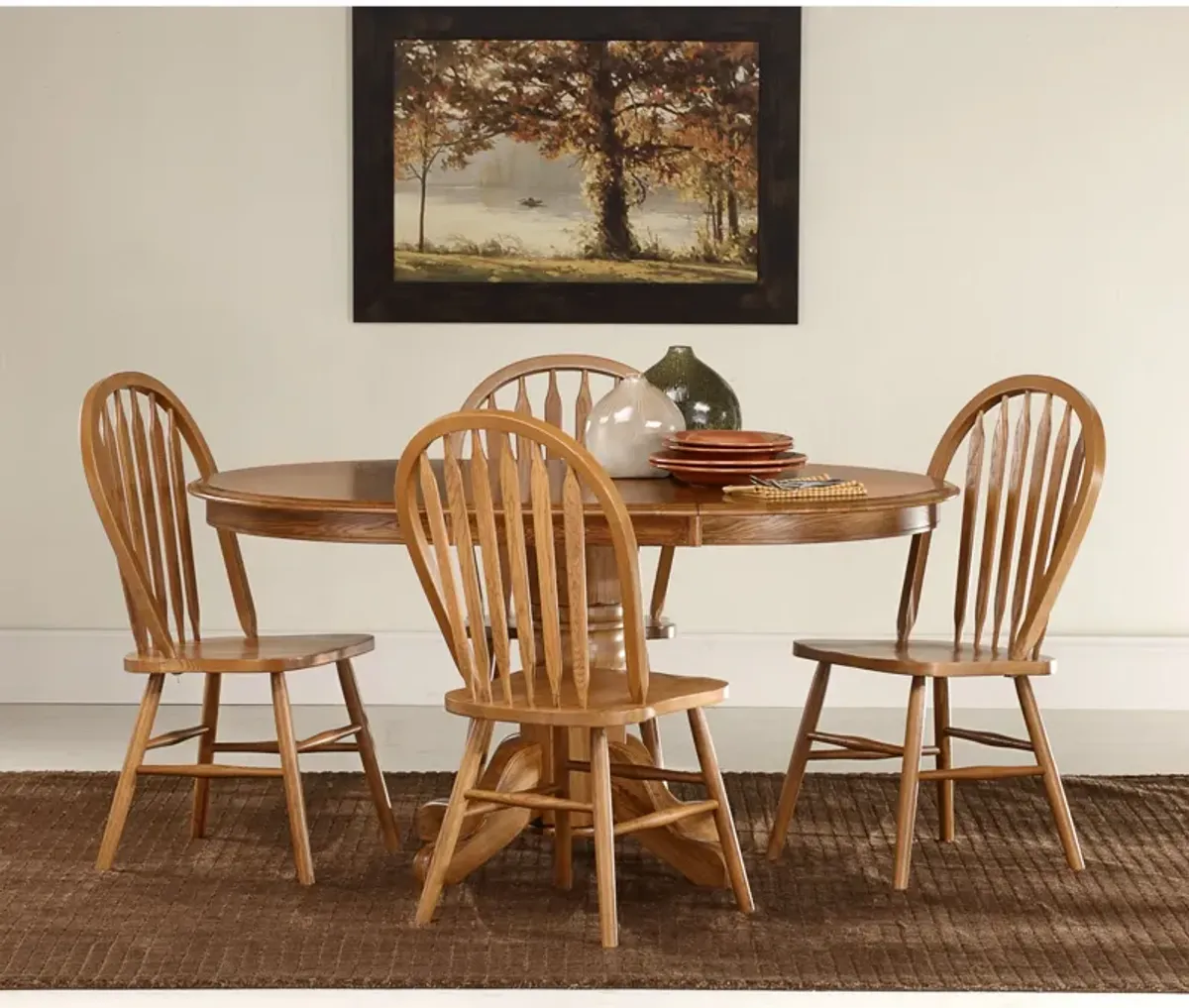 | Jefferson 5 Piece Arrow Back Pedestal Dining Set | Chestnut