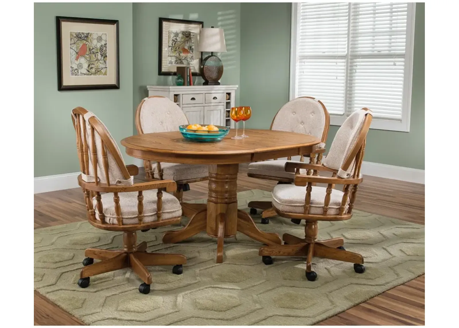 | Jefferson 5 Piece Curved Swivel Pedestal Dining Set | Chestnut