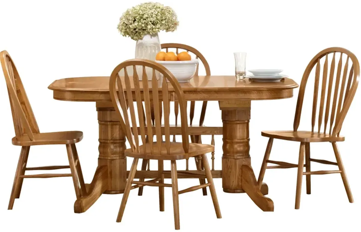 | Jefferson 5 Piece Arrow Back Trestle Dining Set | Chestnut