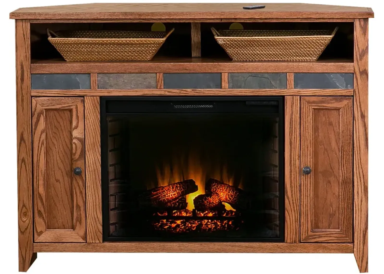 | Evanston 56" Corner Fireplace Console | Antique Oak