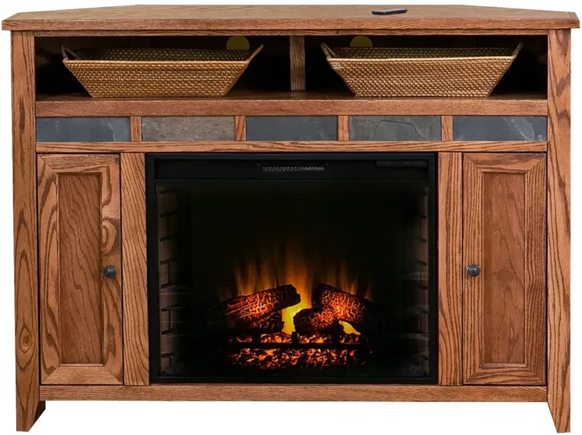 | Evanston 56" Corner Fireplace Console | Antique Oak