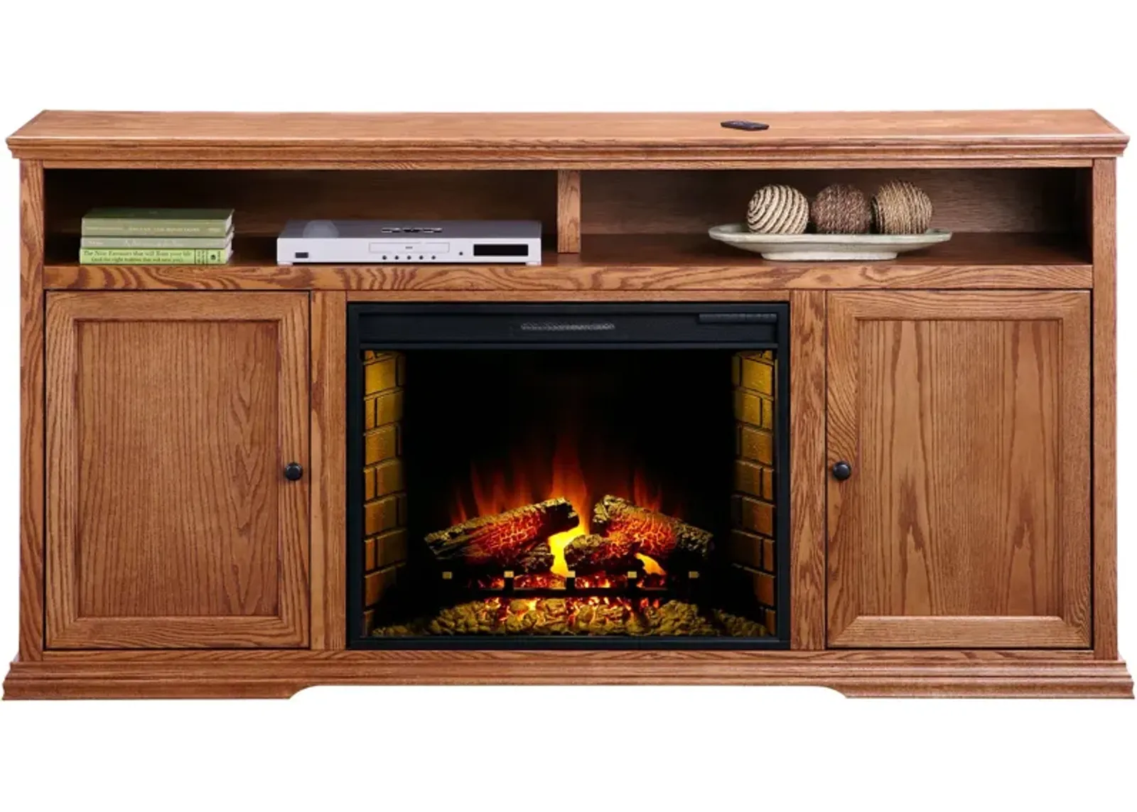 | Chambers 72" High boy Fireplace Console | Golden Oak