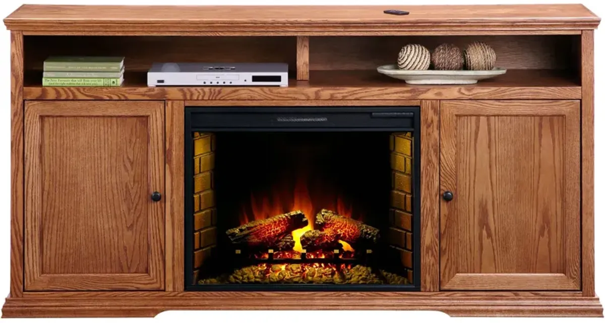 | Chambers 72" High boy Fireplace Console | Golden Oak