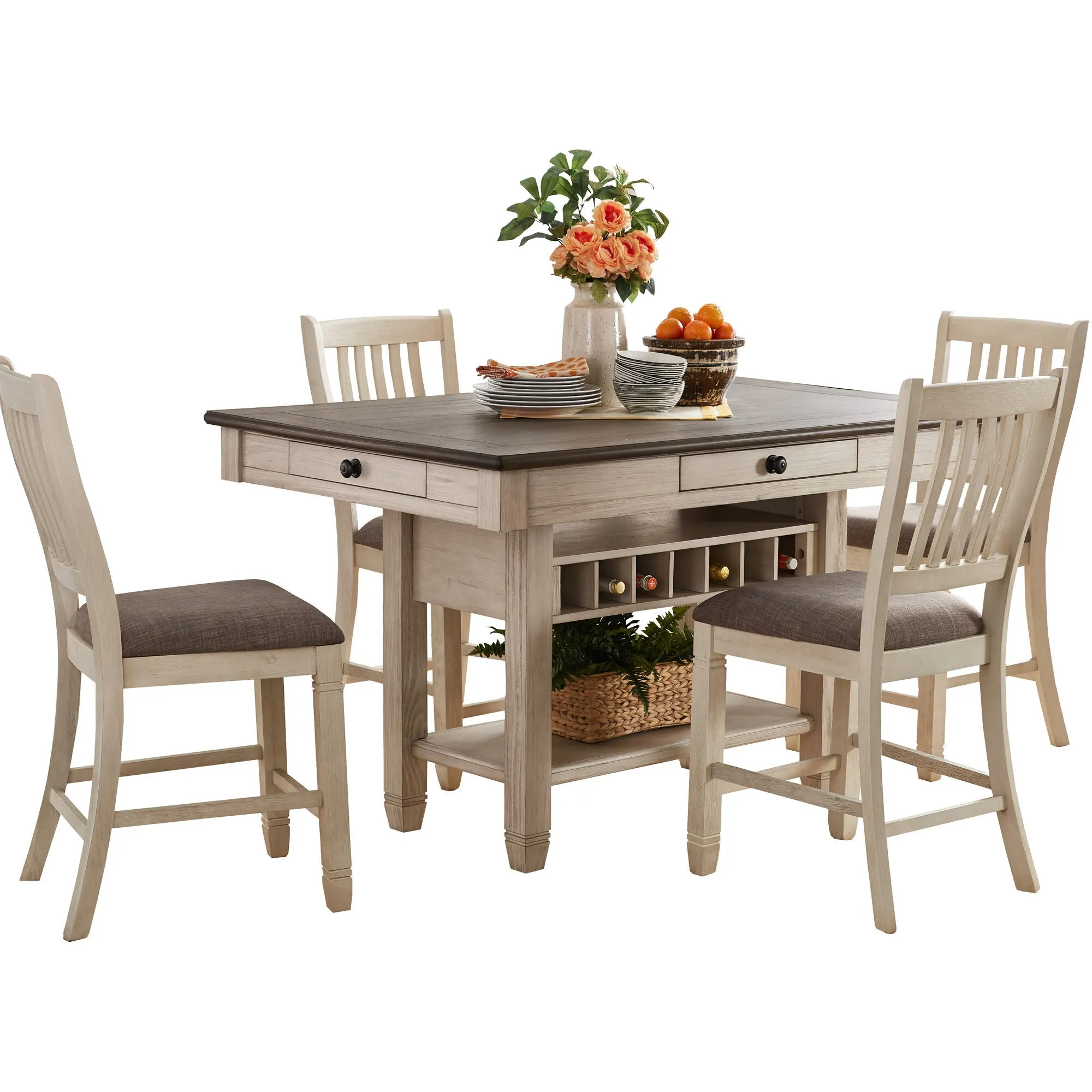 Home Elegance | Northway 5 Piece Counter Dining Set | Rosy Brown