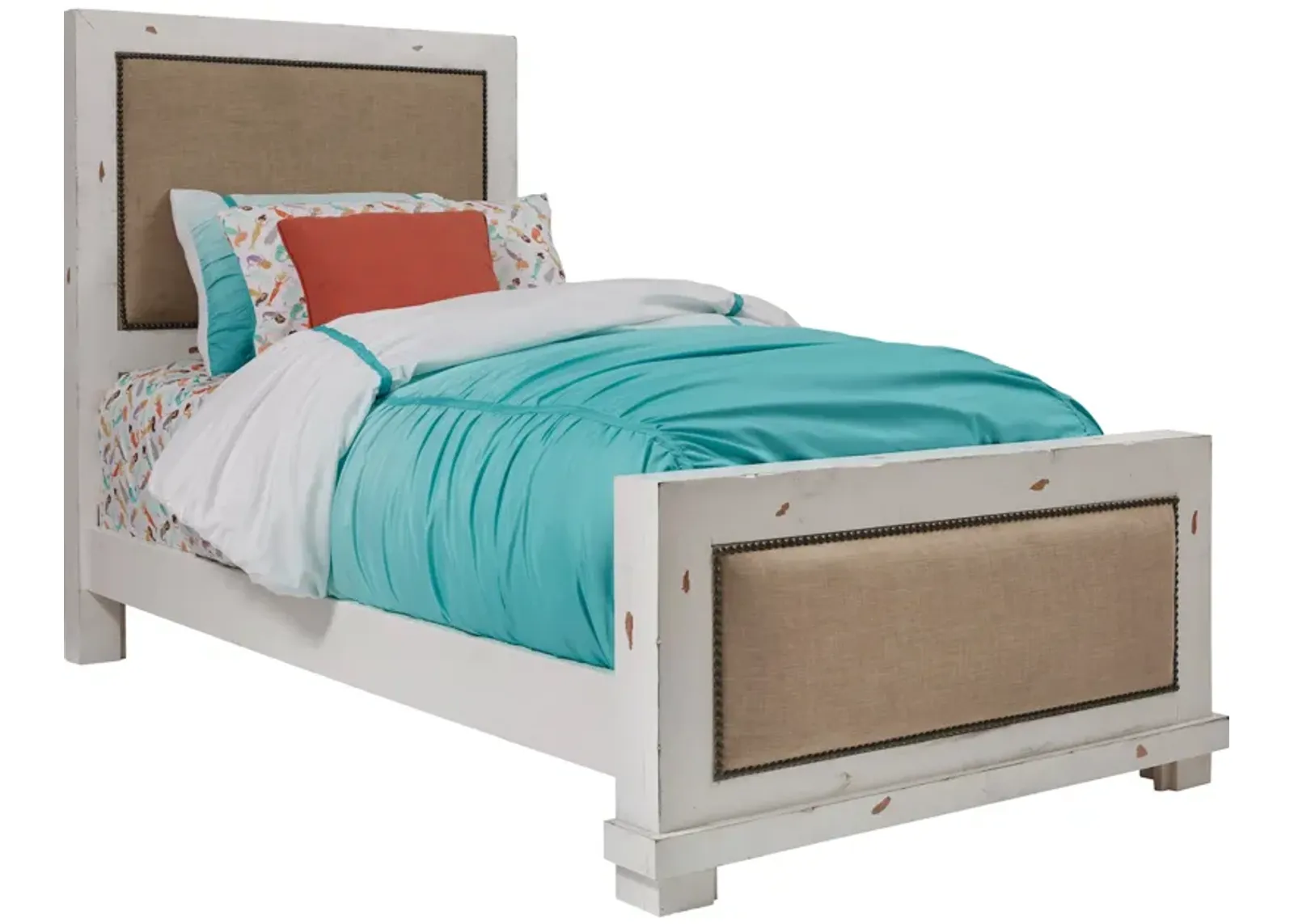 | Full Willow Upholstered Bed | Distressed White