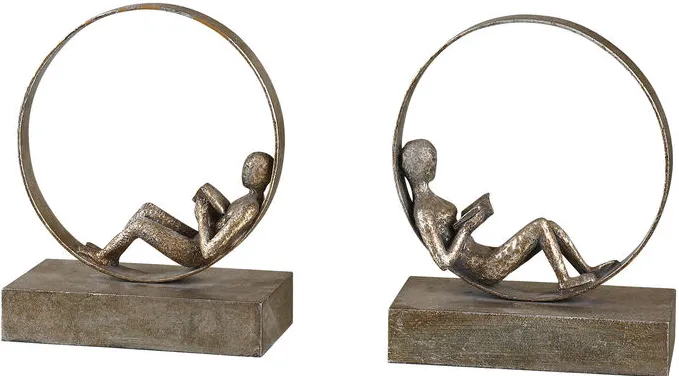 Lounging Reader Antique Bookends 