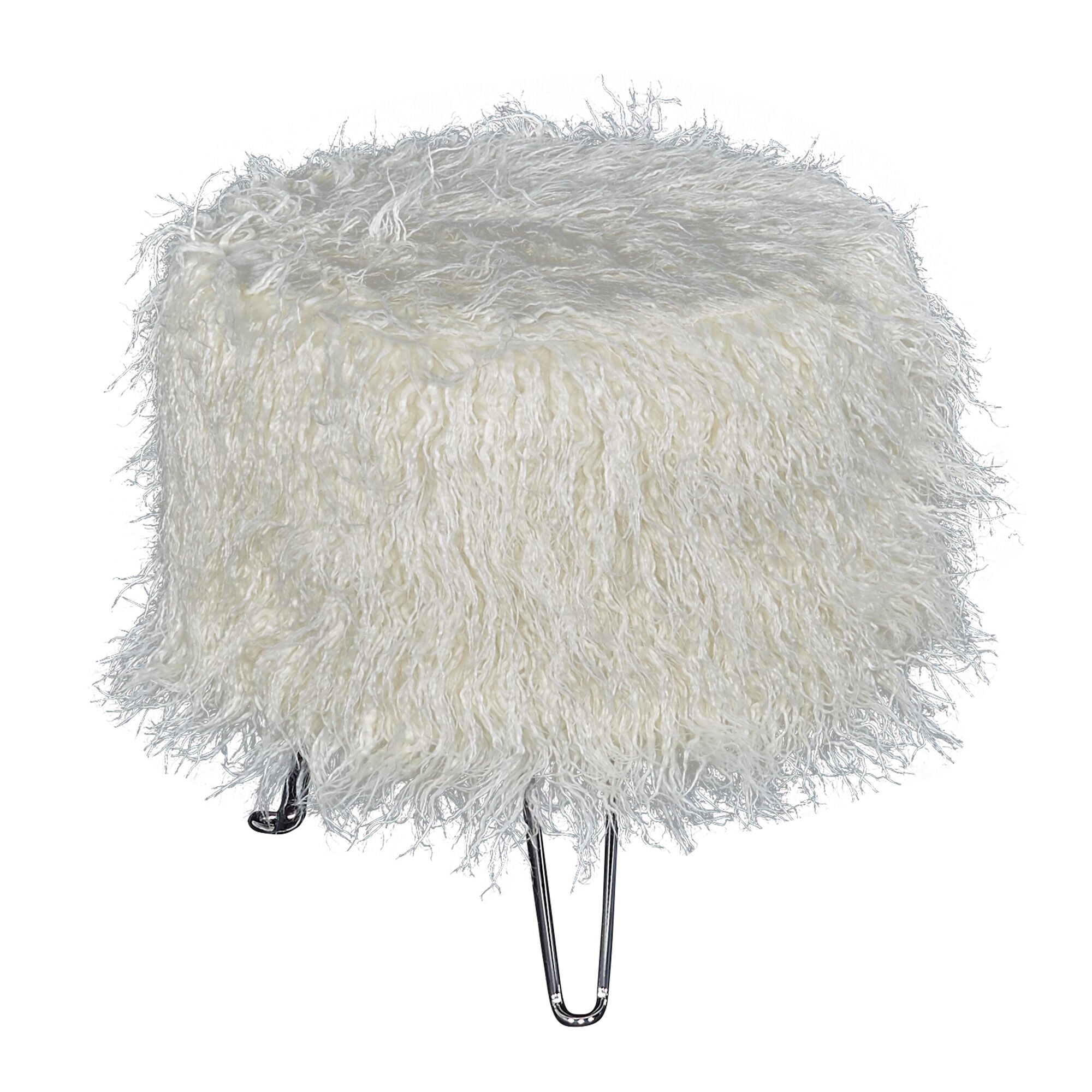 Powell | Picasso Faux Fur Stool | White