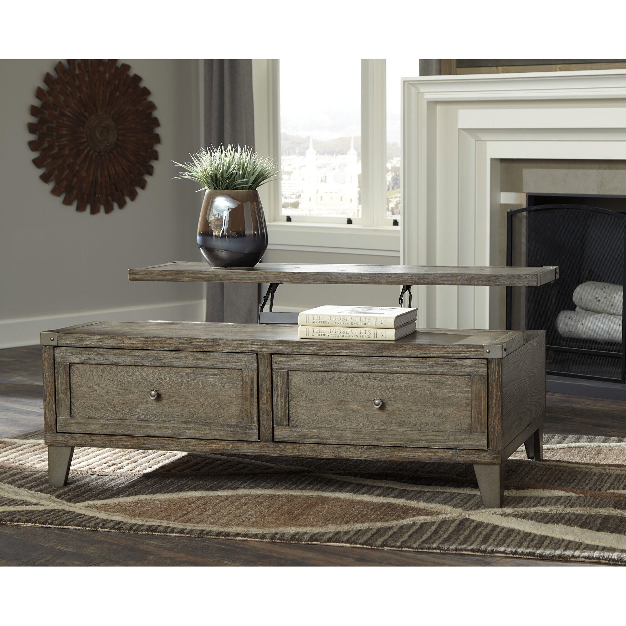 Ashley Furniture | Chazney Lift Top Coffee Table | Rustic Brown