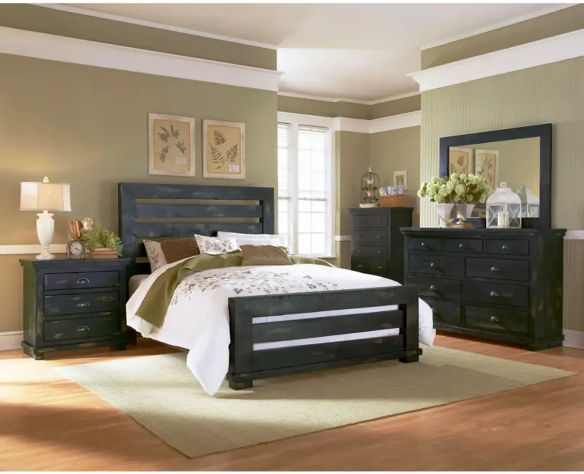 | California King Willow Slat 4 Piece Room Group | Distressed Black