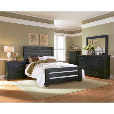 Willow Distressed Black King Slat 4 Piece Room Group