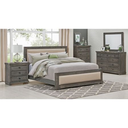 Willow Distressed Gray King Upholstered 4 Piece Room Group