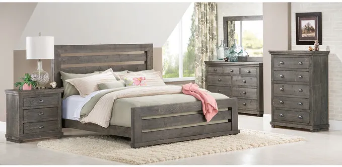 Willow Distressed Gray Queen Slat 4 Piece Room Group