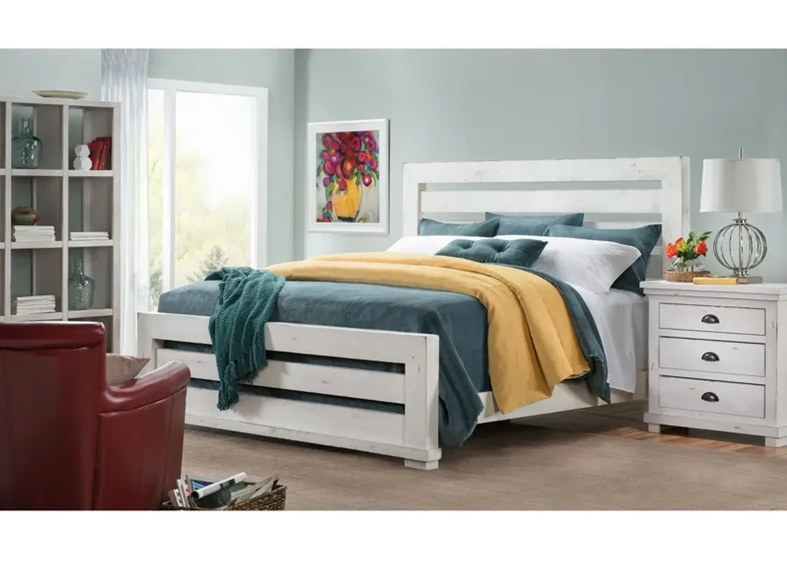 | Queen Willow Slat 4 Piece Room Group | Distressed White