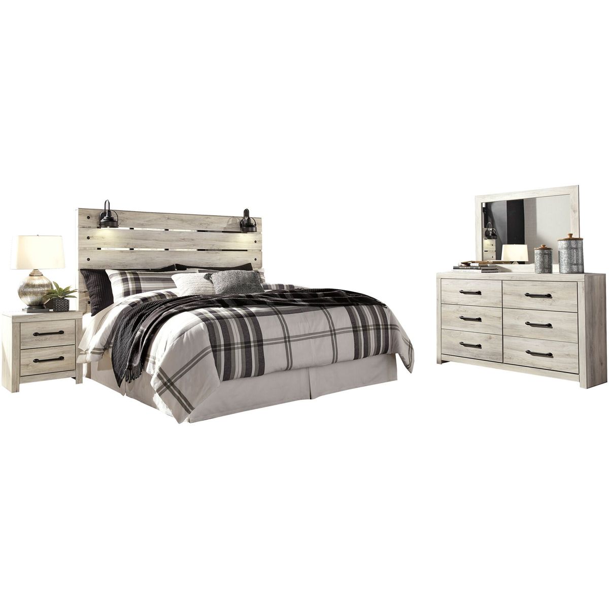 Ashley Furniture | King Cambeck Panel 4 Piece Room Group | Whitewash