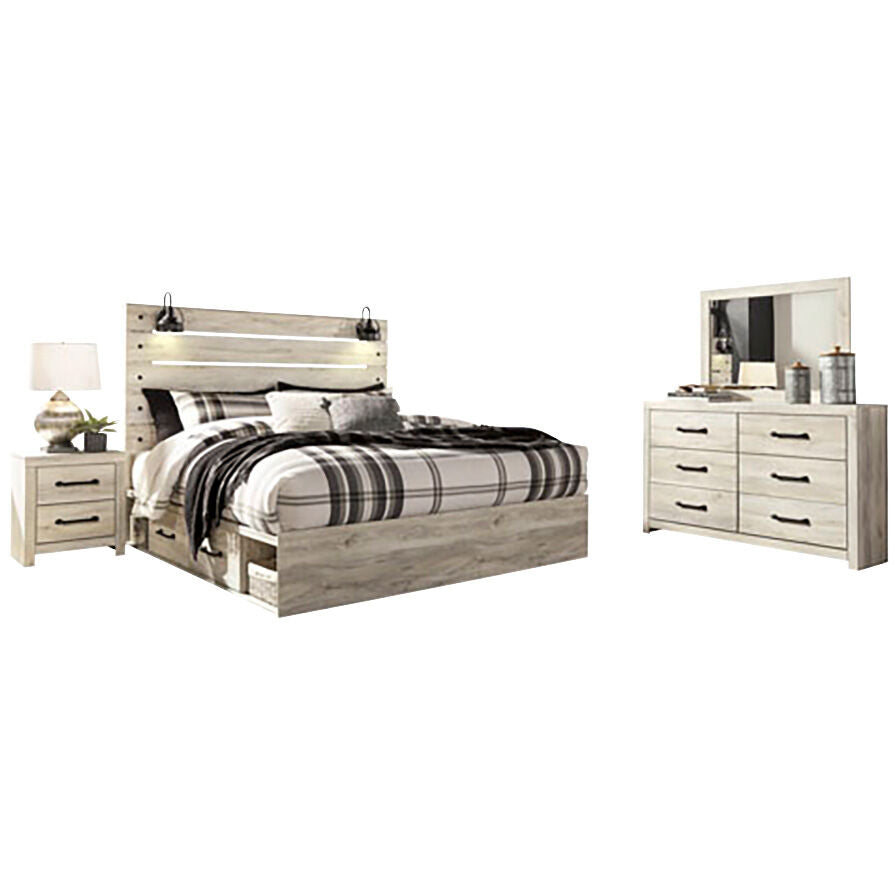 Ashley Furniture | King Cambeck Storage 4 Piece Room Group | Whitewash