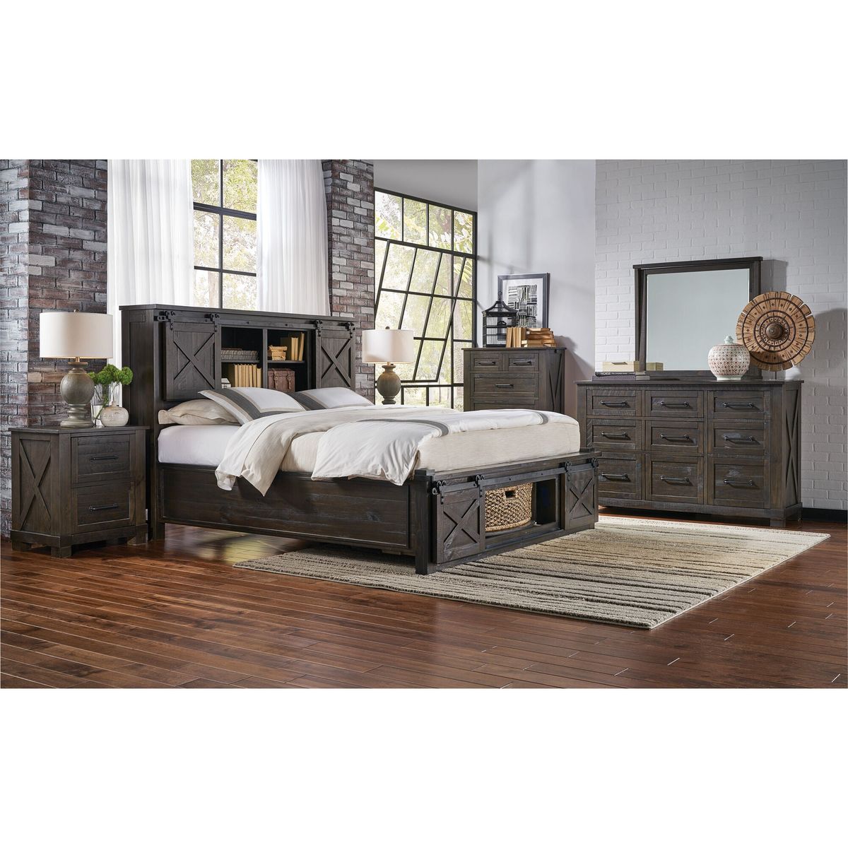 | Queen Sun Valley Rotating Storage 4 Piece Room Group | Charcoal