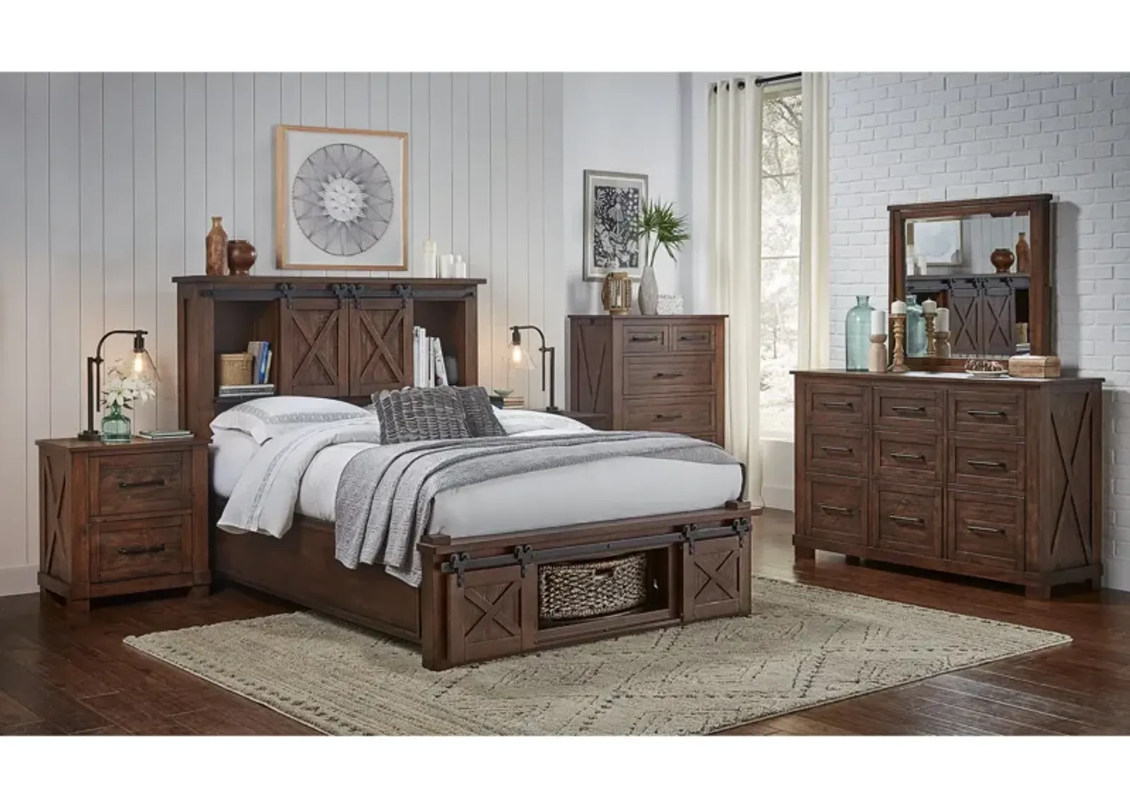 | King Sun Valley Rotating Storage 4 Piece Room Group | Rustic Timber