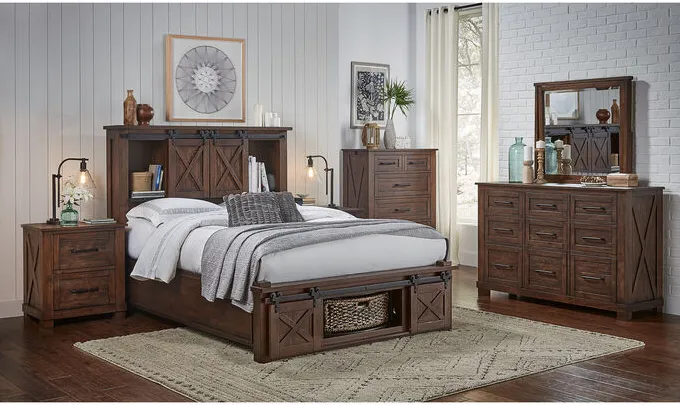 Sun Valley Rustic Timber Queen Rotating Storage 4 Piece Room Group