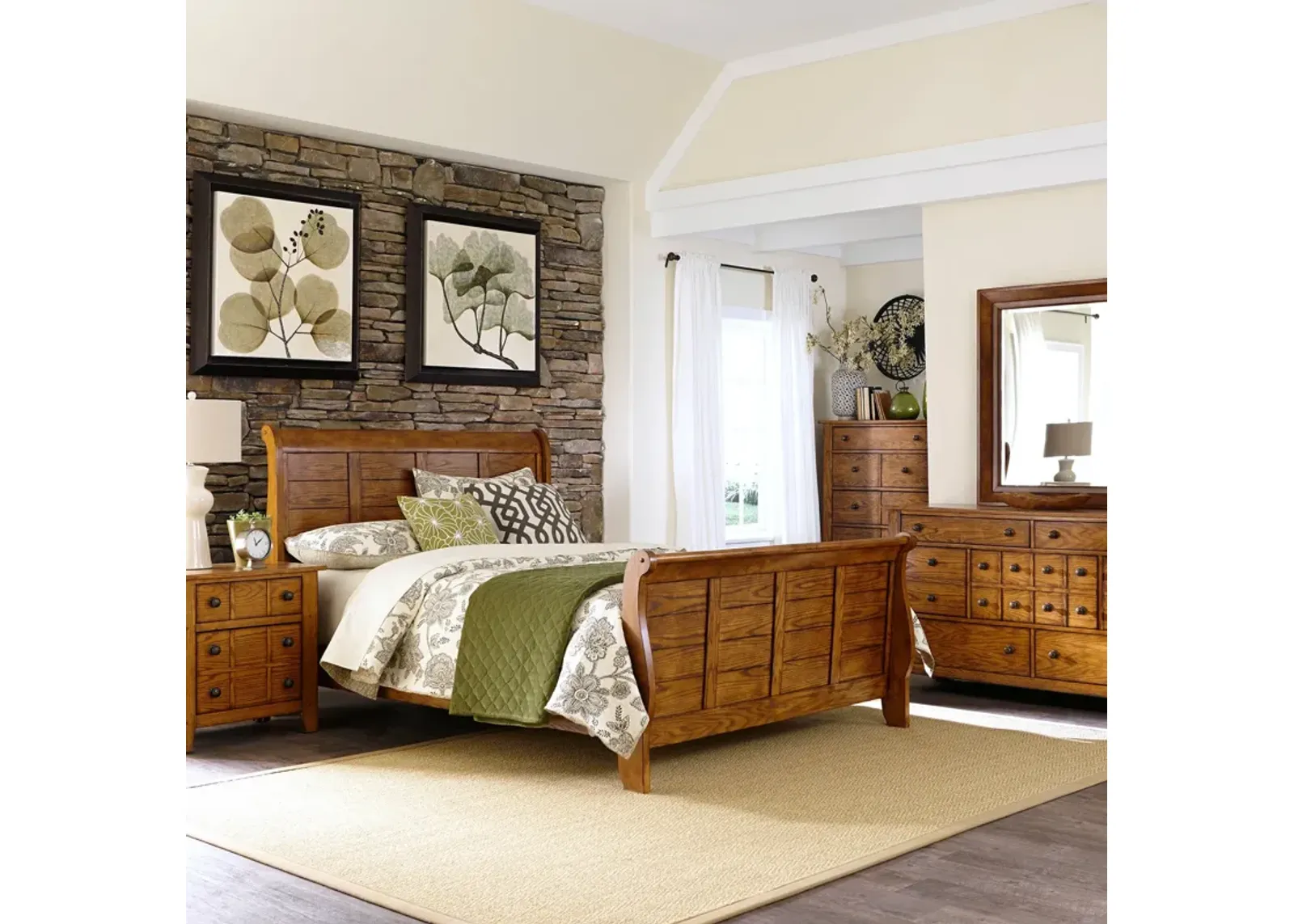 | King Grandpas Cabin 4 Piece Room Group | Medium Brown