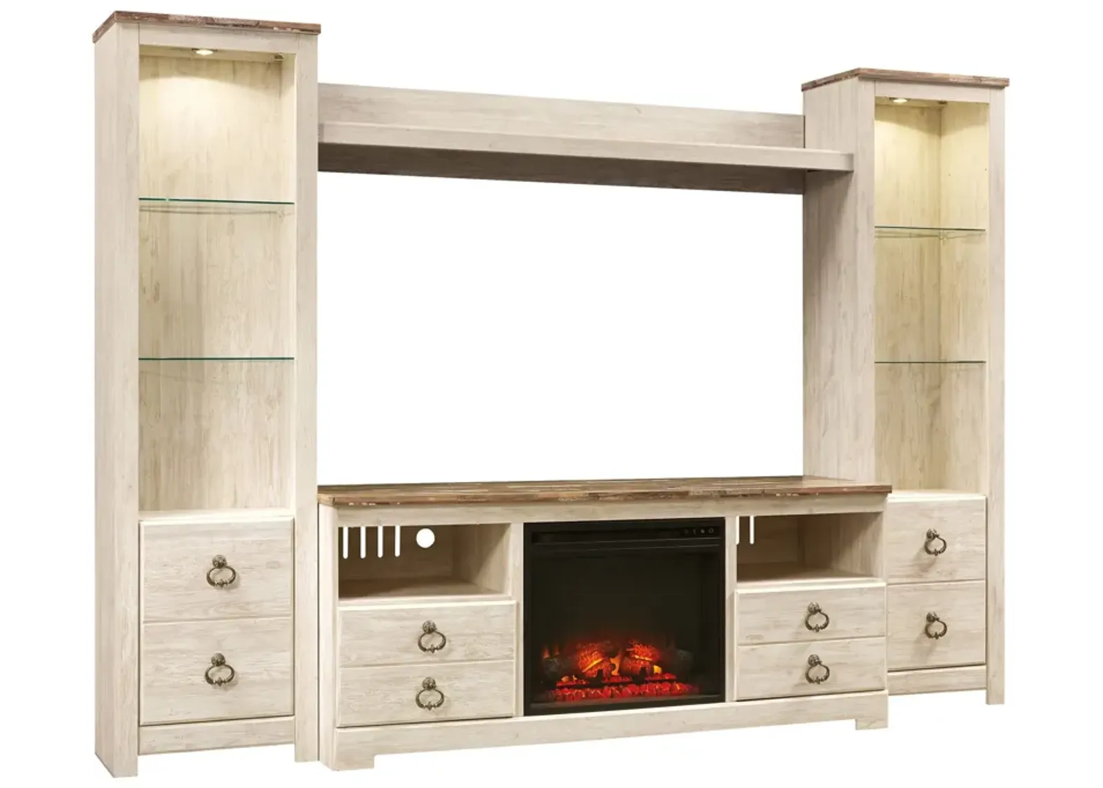 Ashley Furniture | Willowton 4 Piece Fireplace Entertainment Center | White