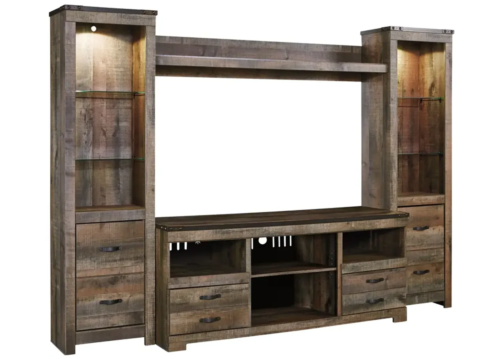 Ashley Furniture | Trinell 4 Piece Entertainment Center | Rustic Plank