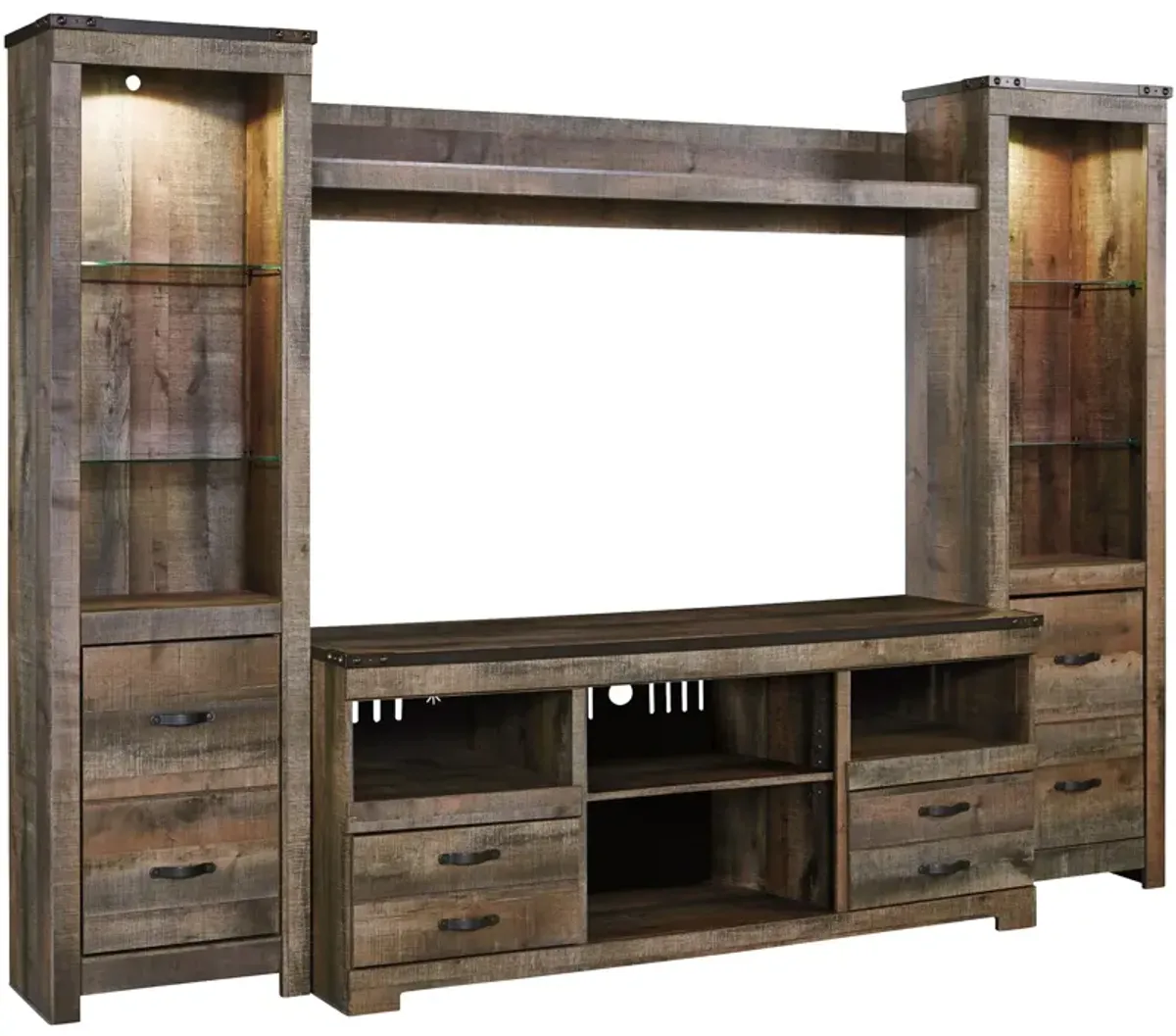 Ashley Furniture | Trinell 4 Piece Entertainment Center | Rustic Plank