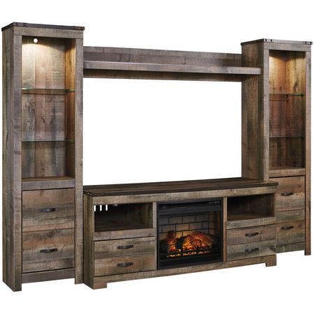 Trinell Rustic Plank 4 Piece Infrared Fireplace Entertainment Center