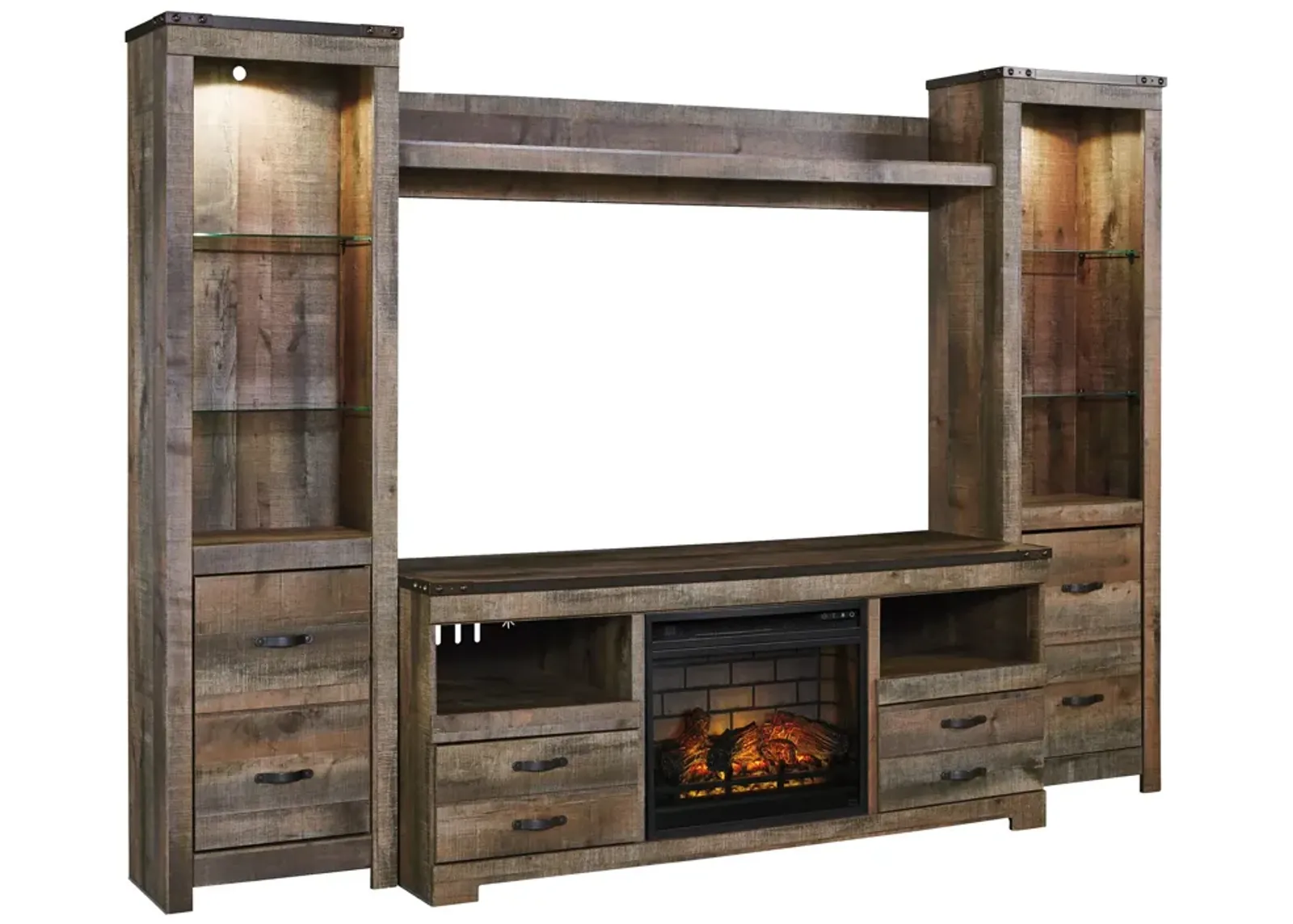 Ashley Furniture | Trinell 4 Piece Infrared Fireplace Entertainment Center | Rustic Plank