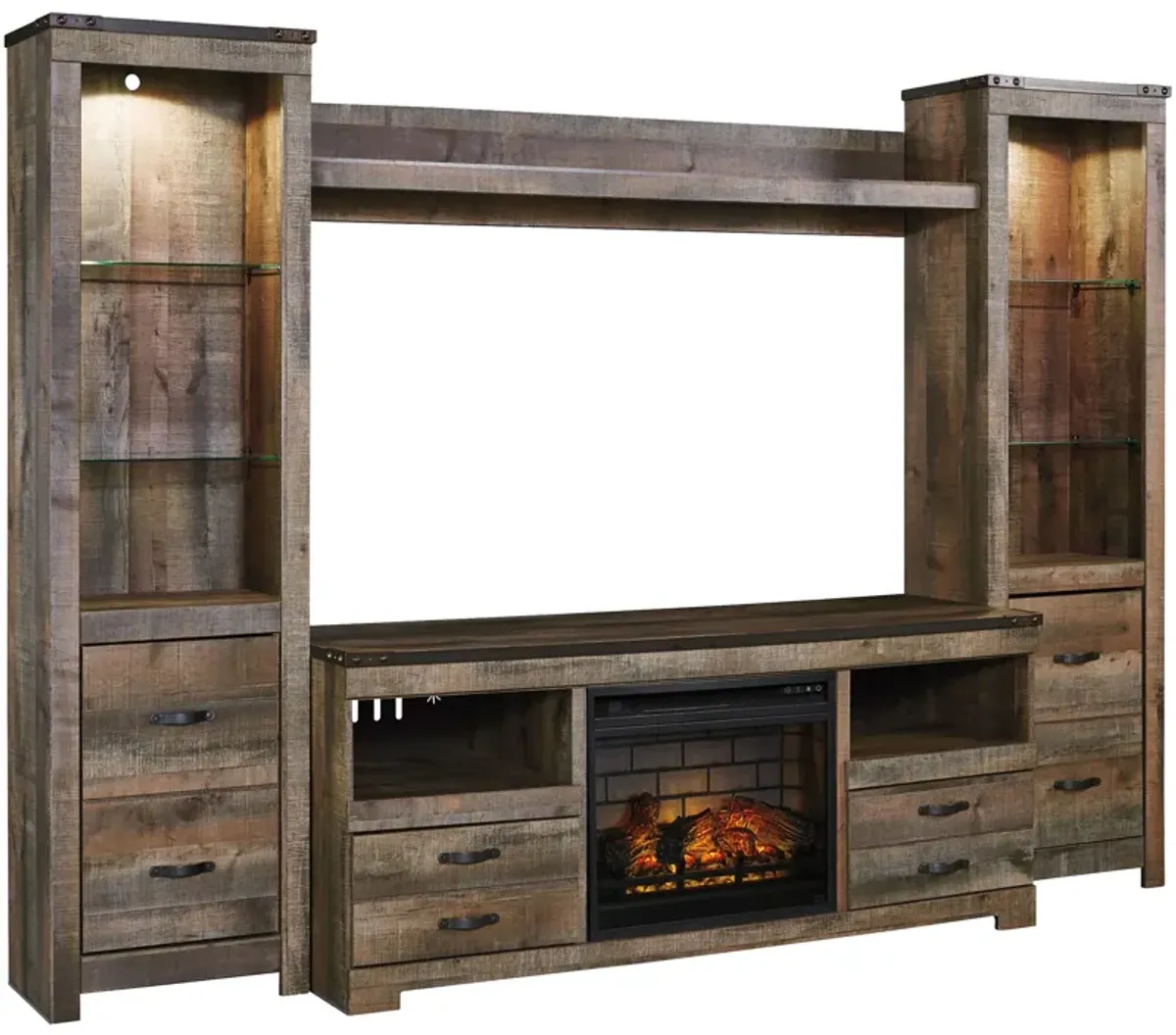 Ashley Furniture | Trinell 4 Piece Infrared Fireplace Entertainment Center | Rustic Plank