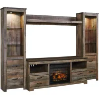 Trinell Rustic Plank 4 Piece Infrared Fireplace Entertainment Center