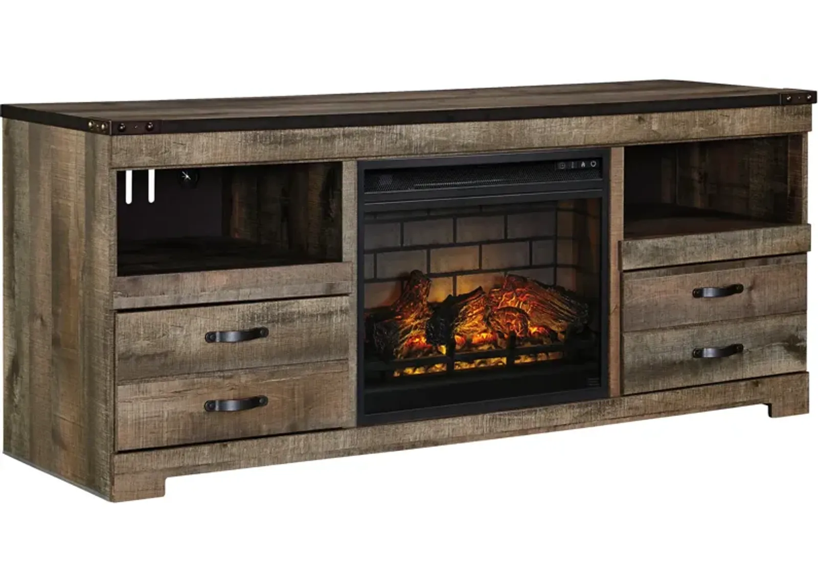 Ashley Furniture | Trinell 63" Infrared Fireplace TV Stand | Rustic Plank