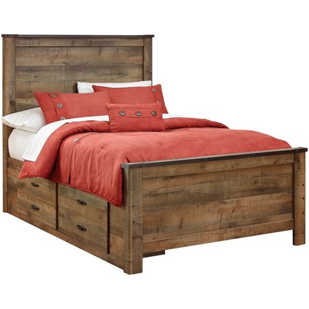 Trinell Rustic Plank Full Storage Panel Bed