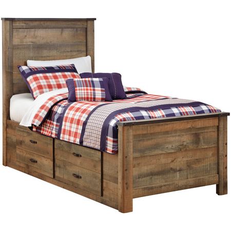 Trinell Rustic Plank Twin Storage Panel Bed
