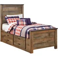 Trinell Rustic Plank Twin Storage Panel Bed