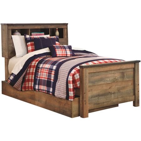 Trinell Rustic Plank Twin Trundle Bookcase Bed
