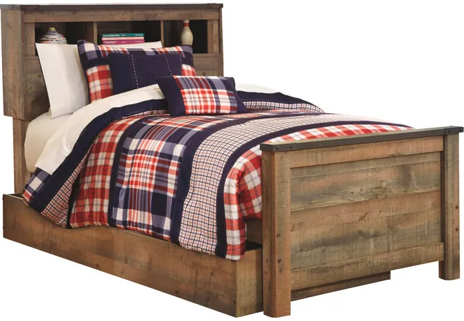 Trinell Rustic Plank Twin Trundle Bookcase Bed