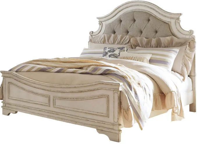 Realyn White Queen Upholstered Panel Bed
