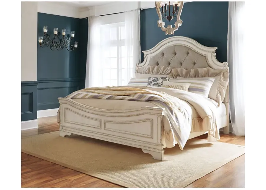 Realyn White King Upholstered Panel Bed