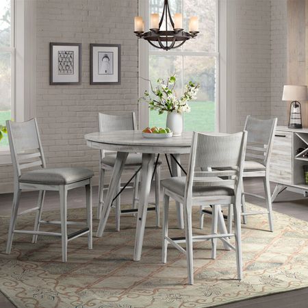 Modern Rustic Weathered White 5 Piece Counter Dining Set