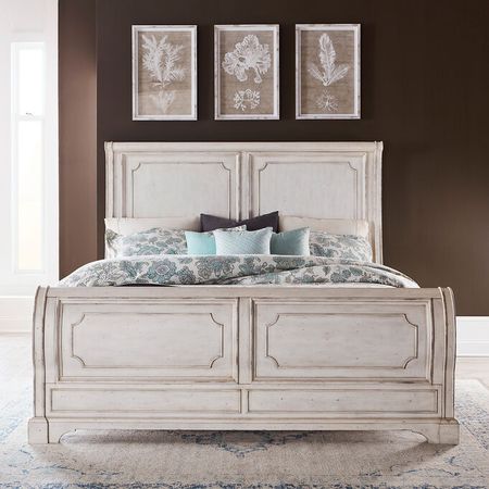 Abbey Road White Queen Sleigh Bed