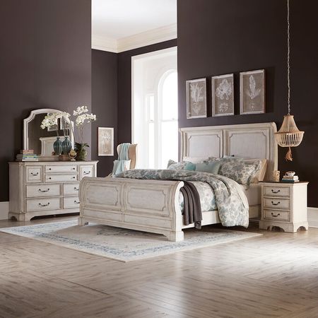 Abbey Road White Queen 4 Piece Sleigh Bed Package