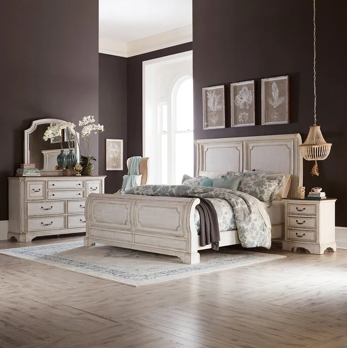 Abbey Road White King 4 Piece Sleigh Bed Package