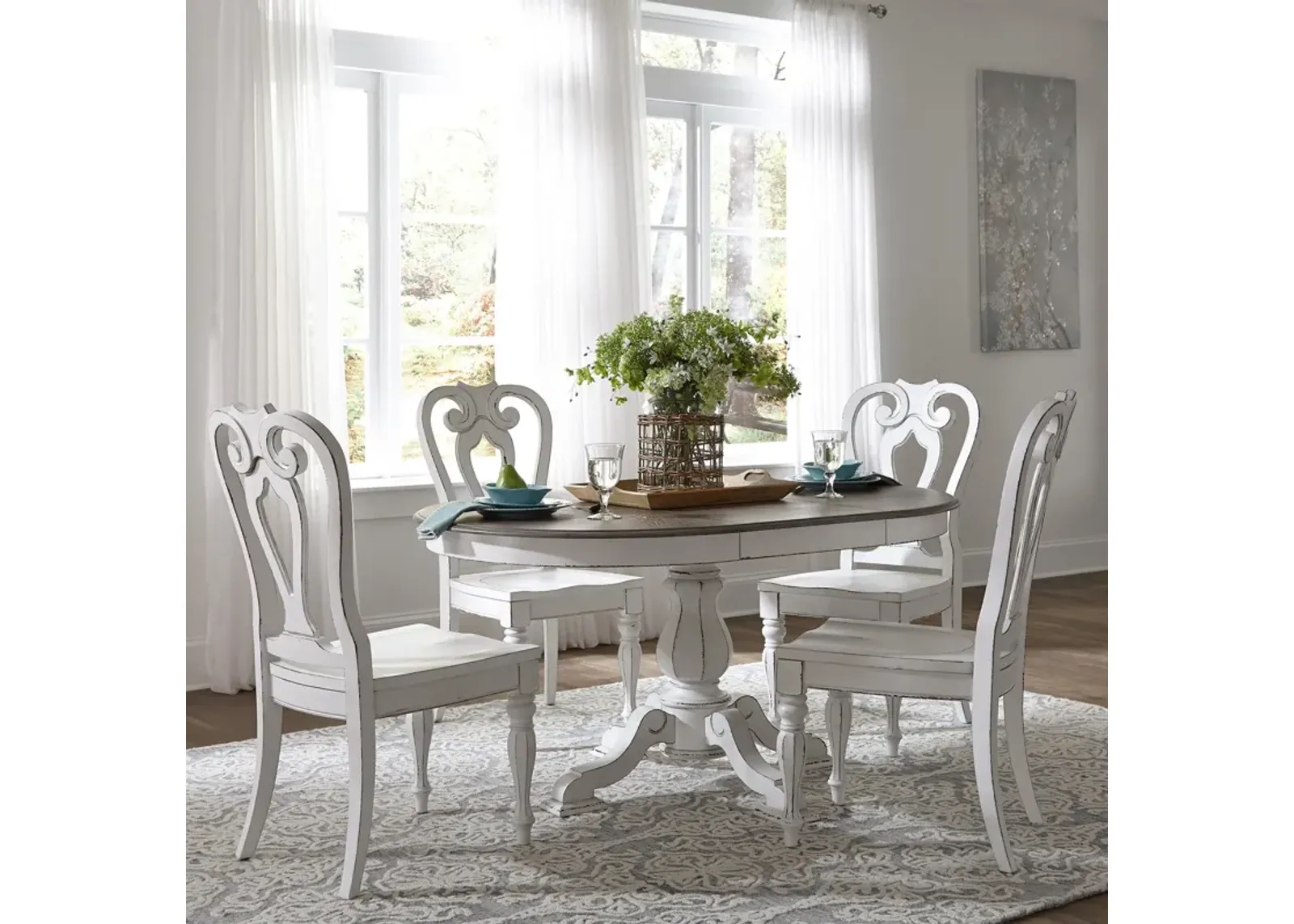 Magnolia Manor 5 Piece Splat Pedestal Dining Set