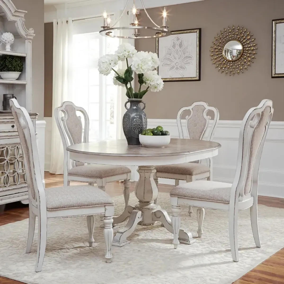 Magnolia Manor 5 Piece Upholstered Pedestal Dining Set