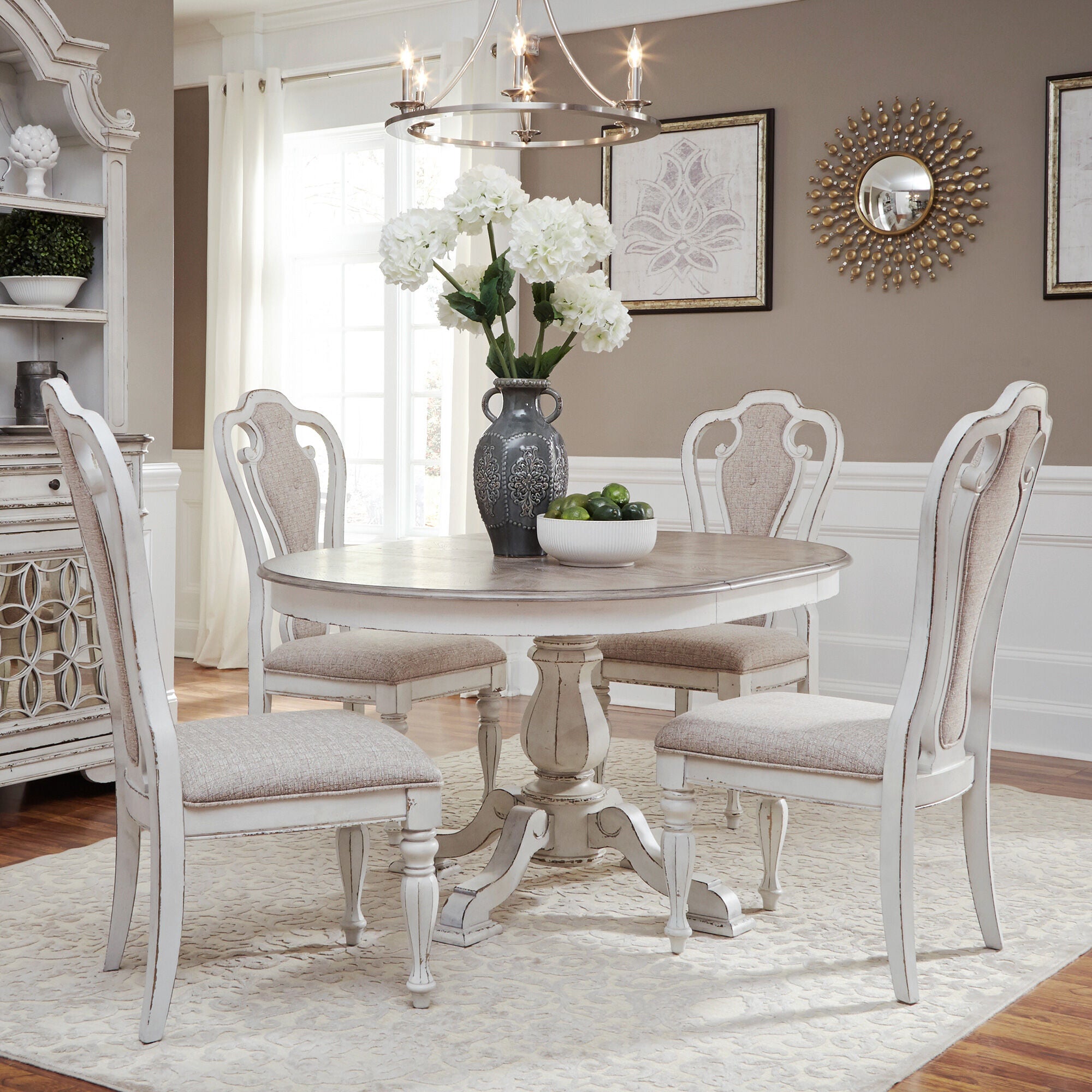 Liberty Furniture | Magnolia Manor 5 Piece Upholstered Pedestal Dining Set | White